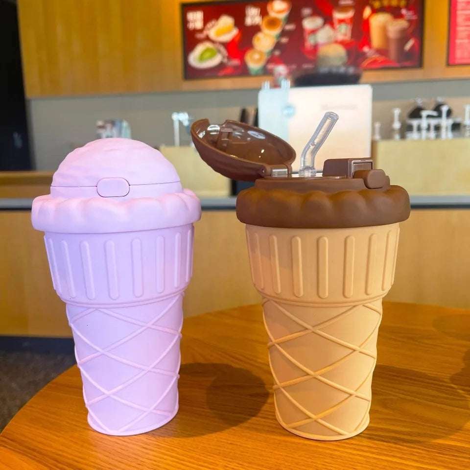 500ml Ice Cream Shape Drinking Cup With Straw