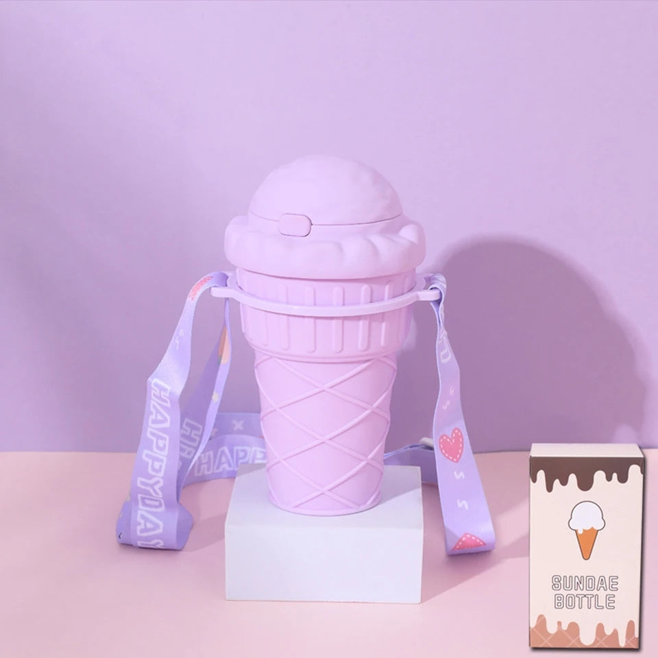 500ml Ice Cream Shape Drinking Cup With Straw
