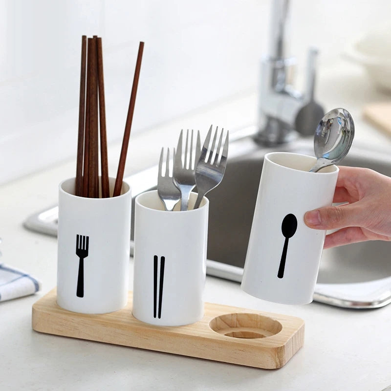 3pcs Drain Chopsticks Holder With Tray