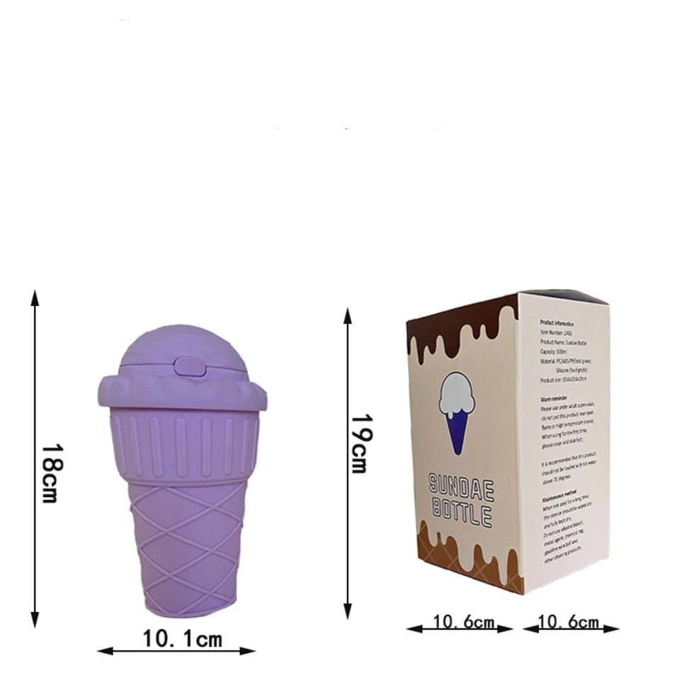 500ml Ice Cream Shape Drinking Cup With Straw