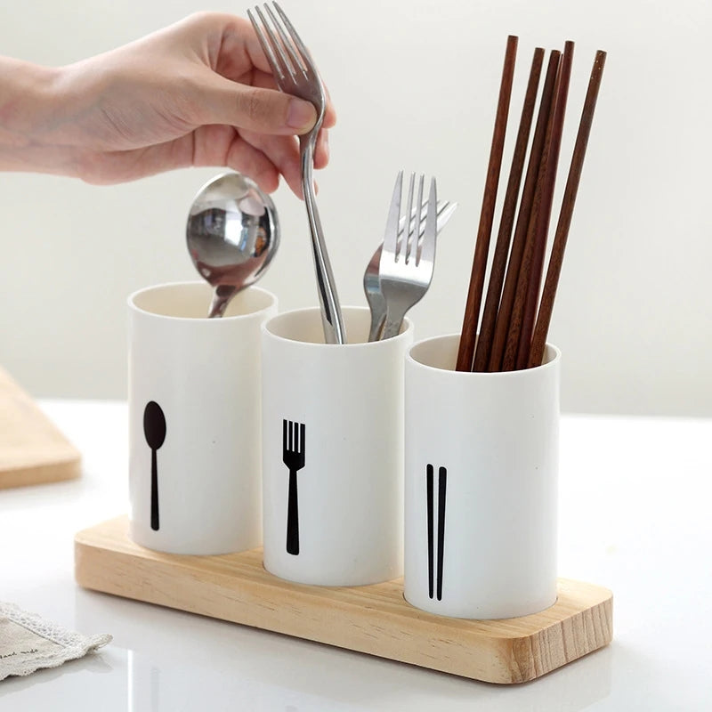 3pcs Drain Chopsticks Holder With Tray