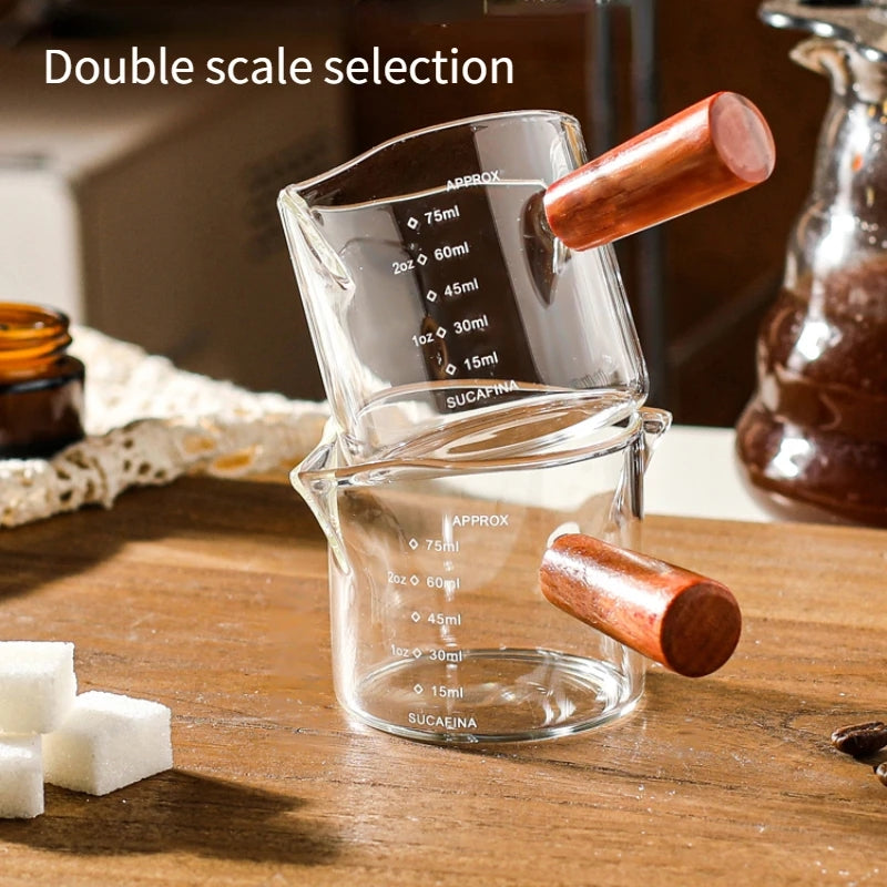 Double Nozzle Espresso Shot Glass With Wooden Handle