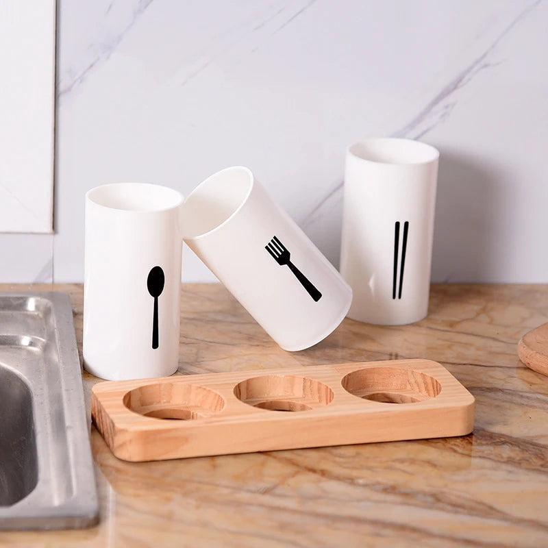 3pcs Drain Chopsticks Holder With Tray