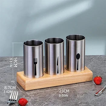 Stainless Steel 3 Portion Cutlery Holder With Tray