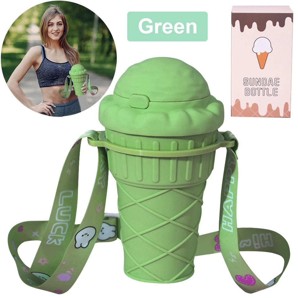 500ml Ice Cream Shape Drinking Cup With Straw