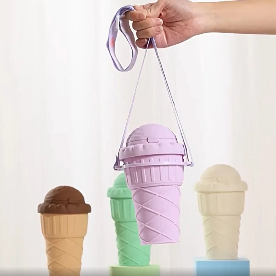 500ml Ice Cream Shape Drinking Cup With Straw