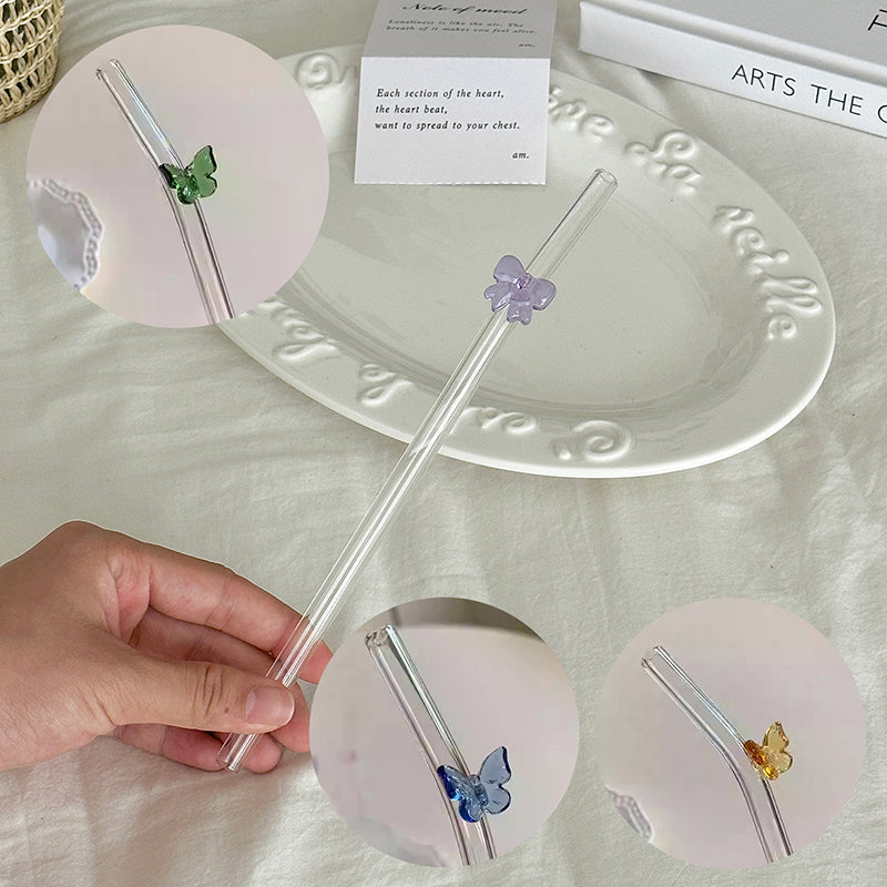 Reusable Colorful Glass Butterfly Straw (1 Pc)