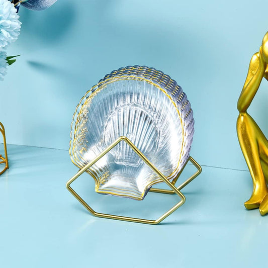 Acrylic Sea Shell Shape Plate Set With Metal Stand 8pcs