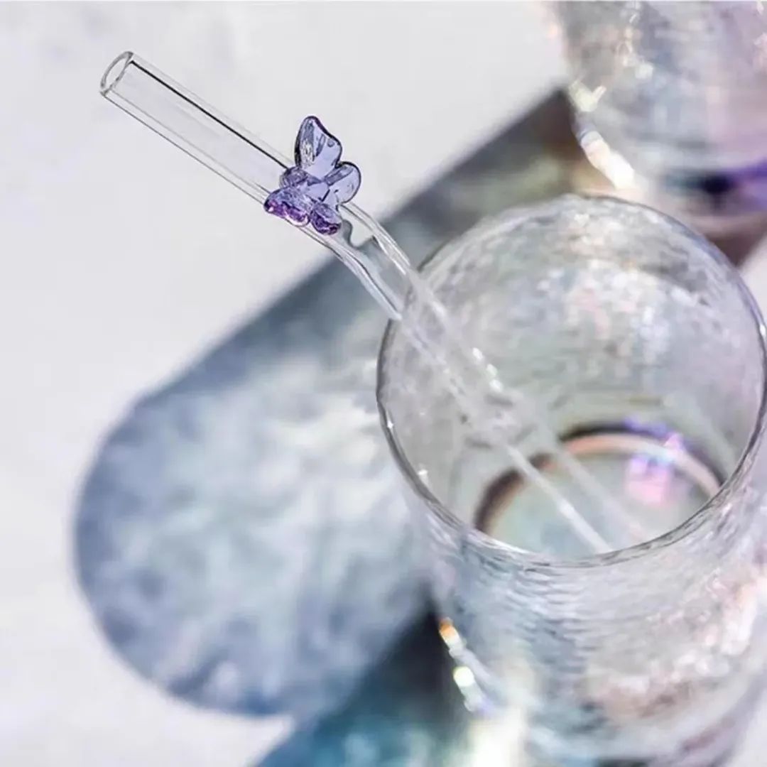 Reusable Colorful Glass Butterfly Straw (1 Pc)