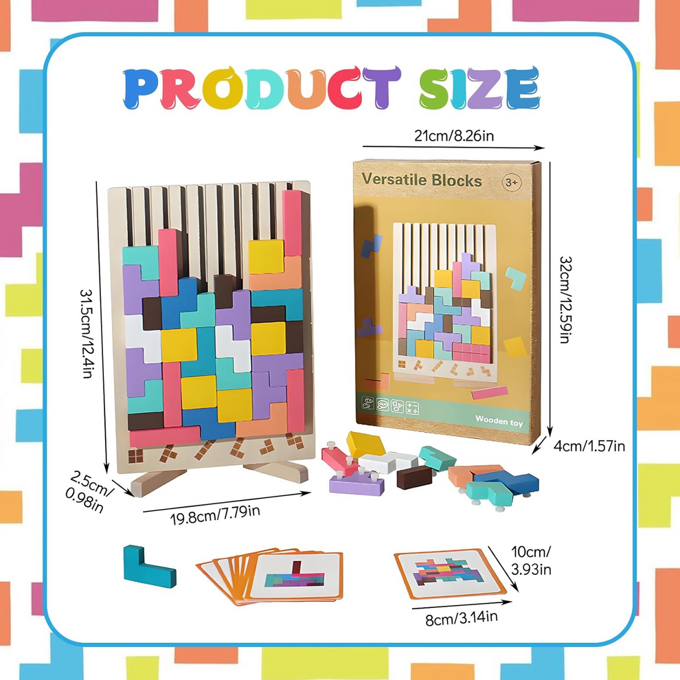 3D Wooden Tetris Puzzle Blocks Educational Colorful Set