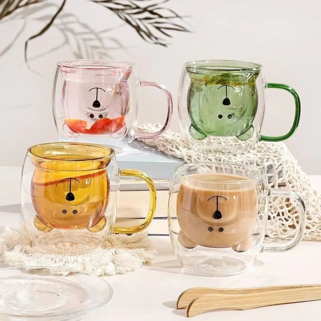 Double Wall Glass Bear Mug
