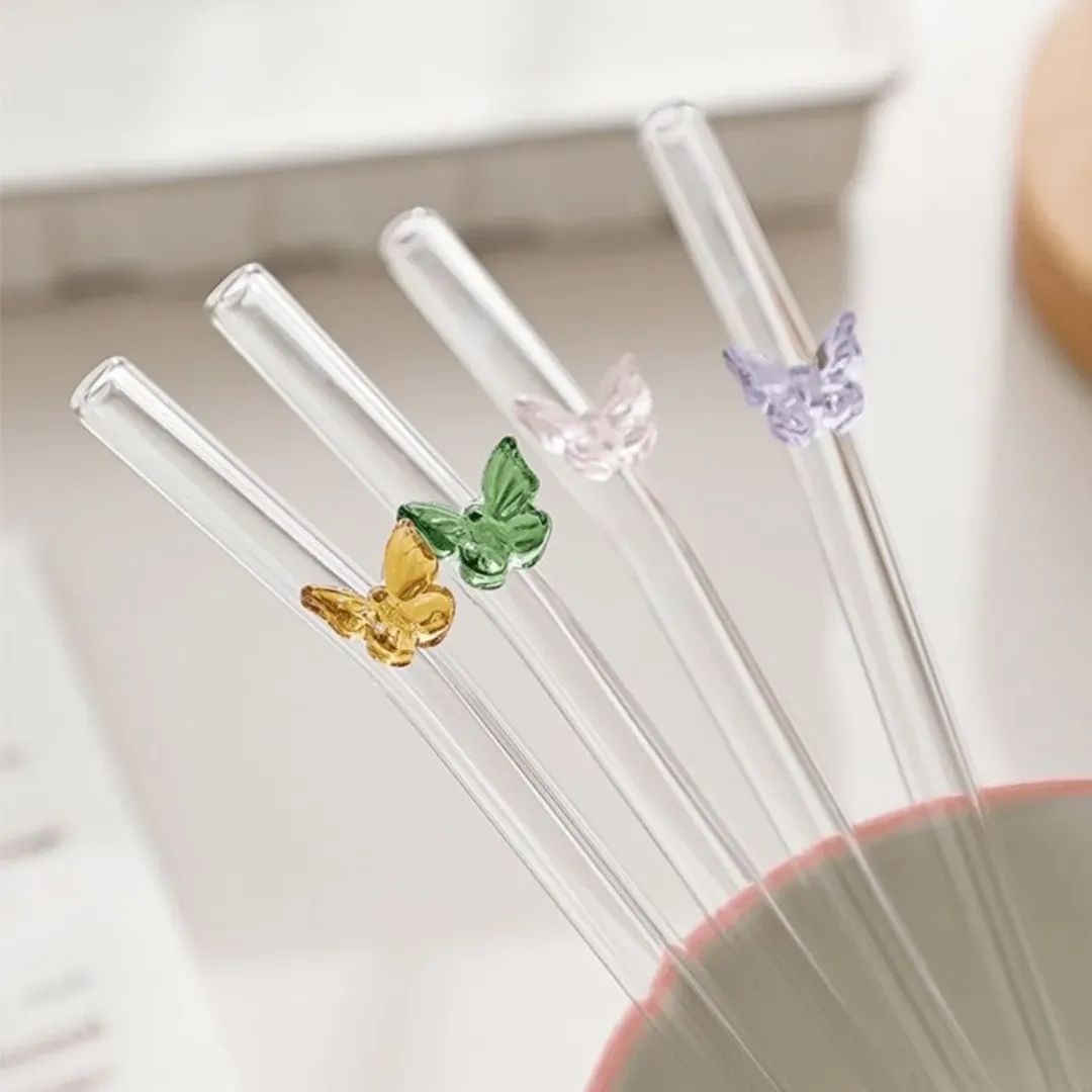 Reusable Colorful Glass Butterfly Straw (1 Pc)