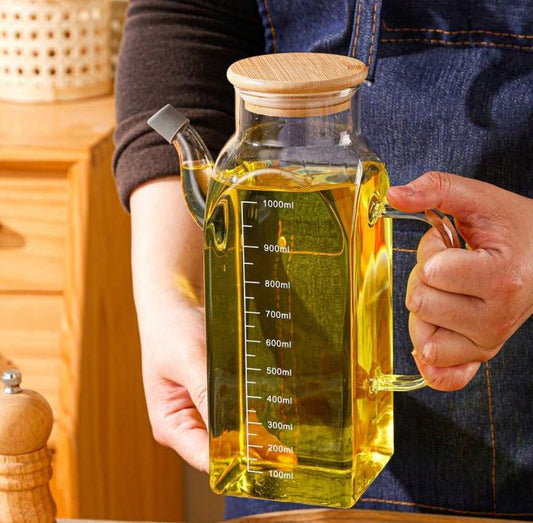 High Borosilicate Glass Oil Jug With Wooden Lid