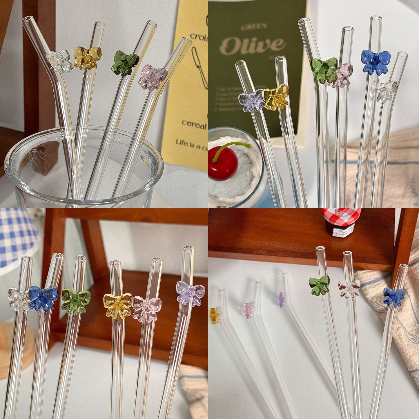 Reusable Colorful Glass Butterfly Straw (1 Pc)