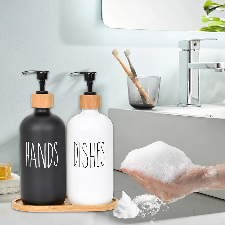 Hand And Dish Soap Dispenser Glass Material Pair