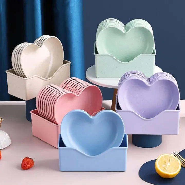 Heart Shape 10 PCs Plate Set With Holder (Randoms Colour)