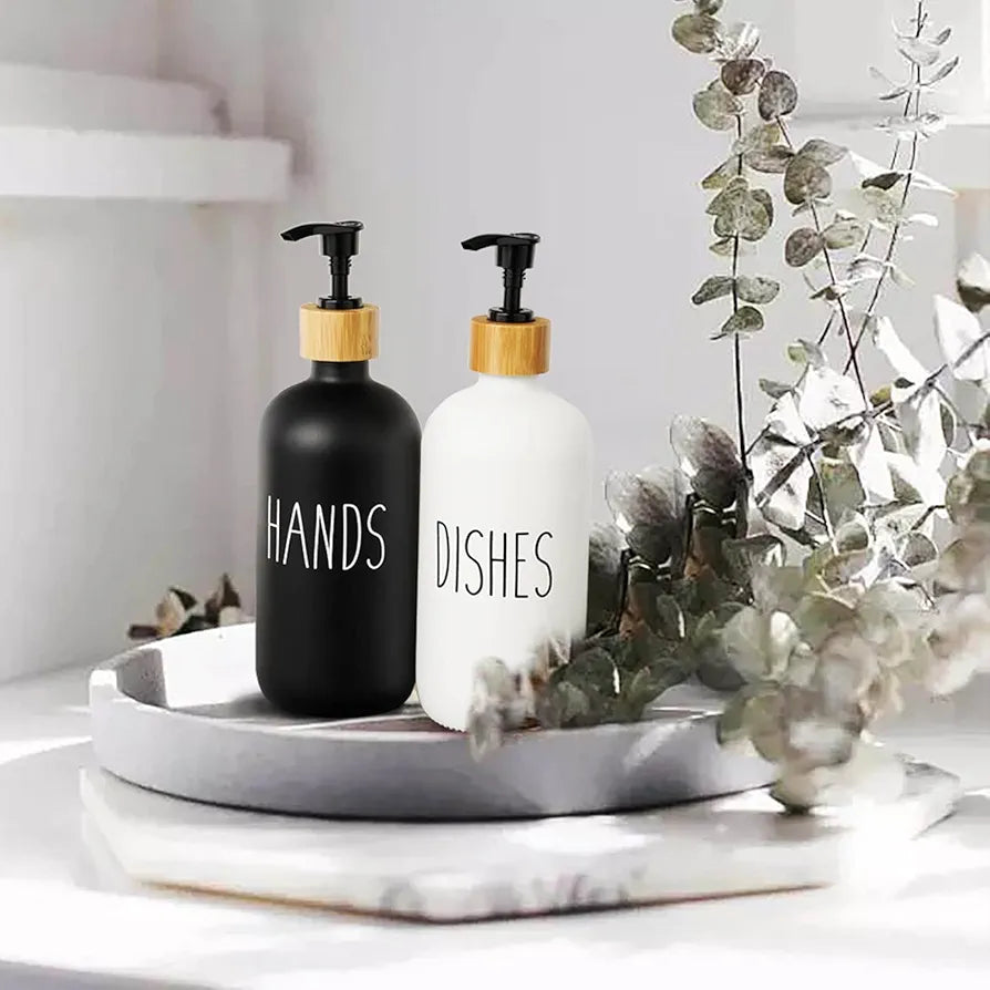 Hand And Dish Soap Dispenser Glass Material Pair
