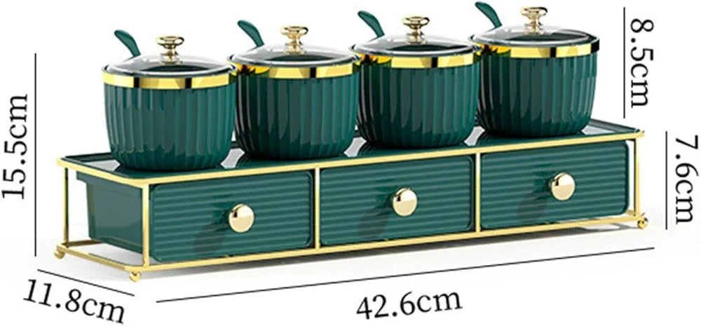 Luxury Spice Set Double Tier Kitchen Organizer with Golden Metal Stand