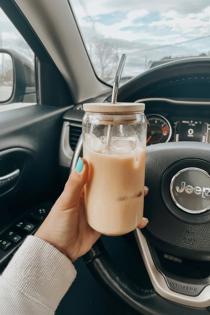 Sipper Glass Tumbler With Bamboo Lid