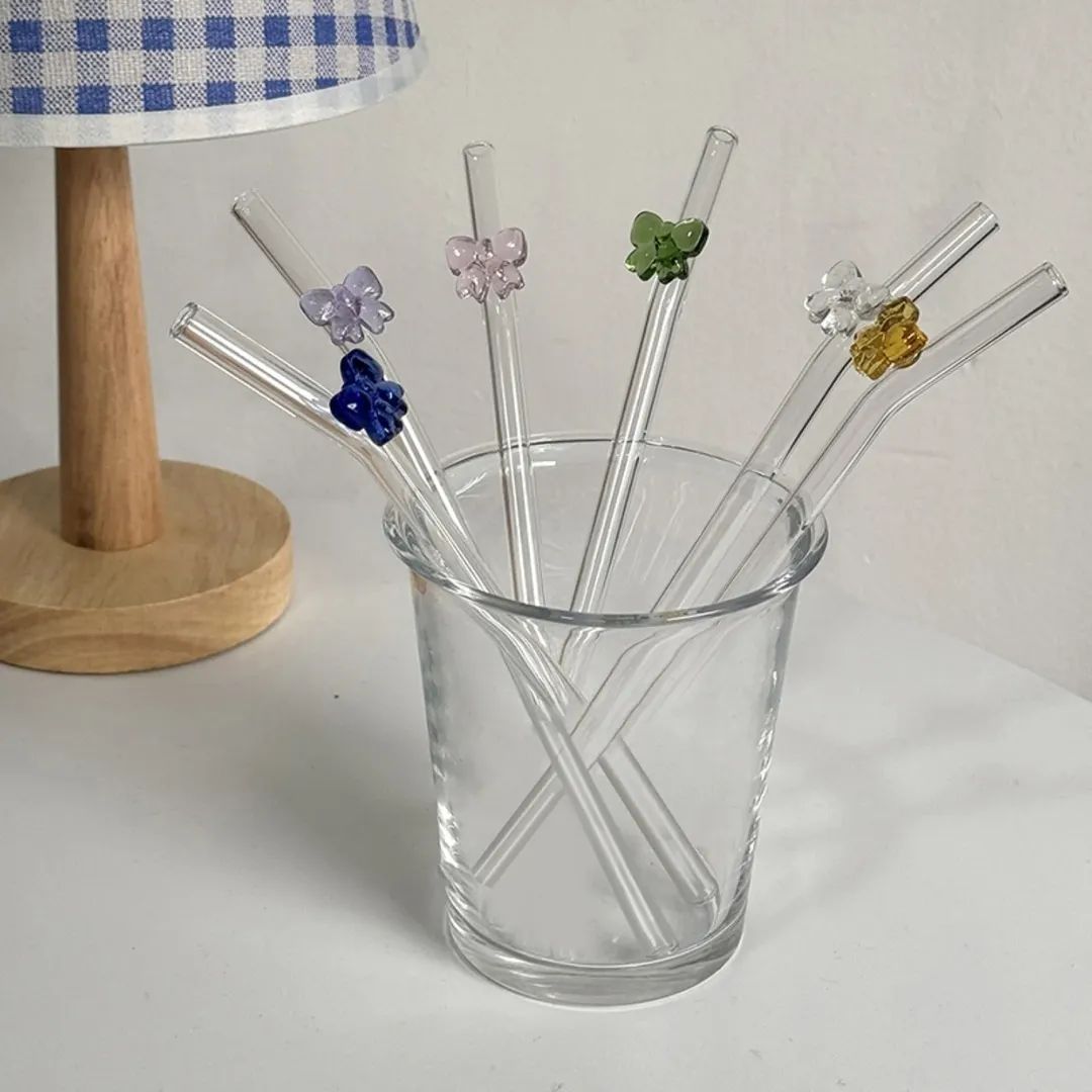 Reusable Colorful Glass Butterfly Straw (1 Pc)