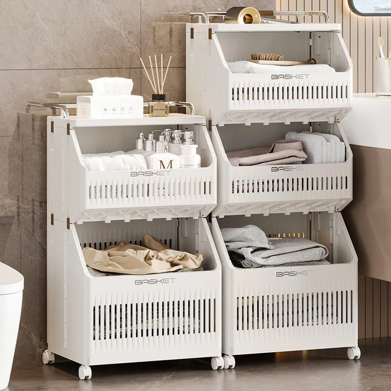 Multi-Layer Dirty Clothes Basket with Wheels – Bathroom Storage Heavy Quality
