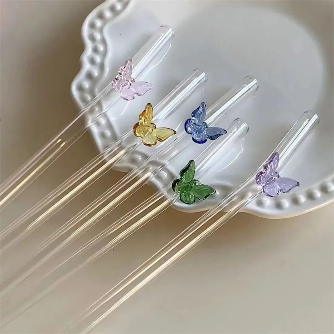 Reusable Colorful Glass Butterfly Straw (1 Pc)