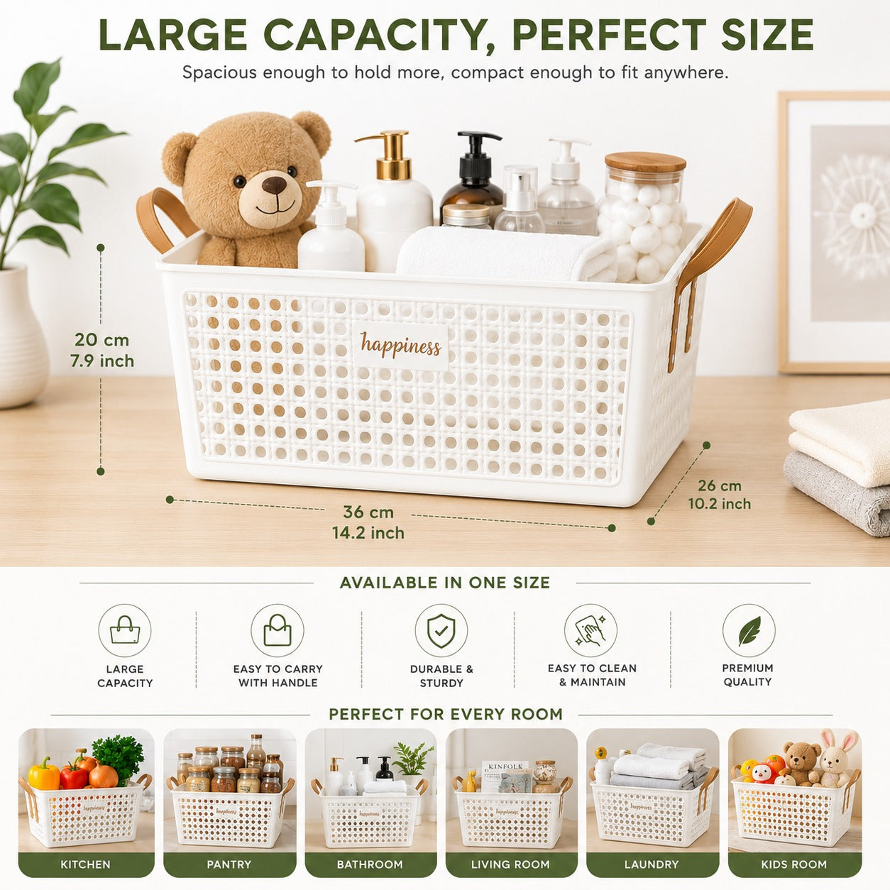 Happiness Multipurpose Storage Basket With Rubber Handle