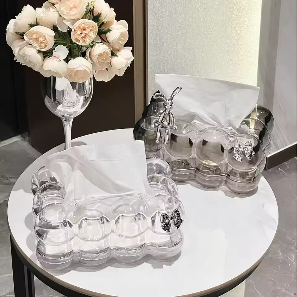 Acrylic Bubble Tissue Box With Bow And Bear