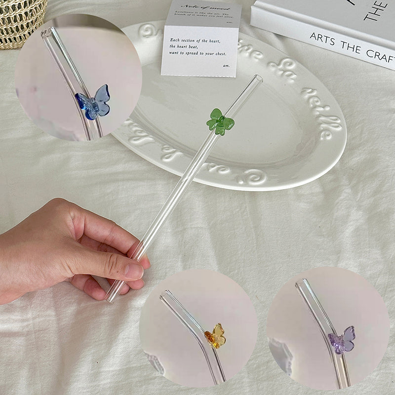 Reusable Colorful Glass Butterfly Straw (1 Pc)