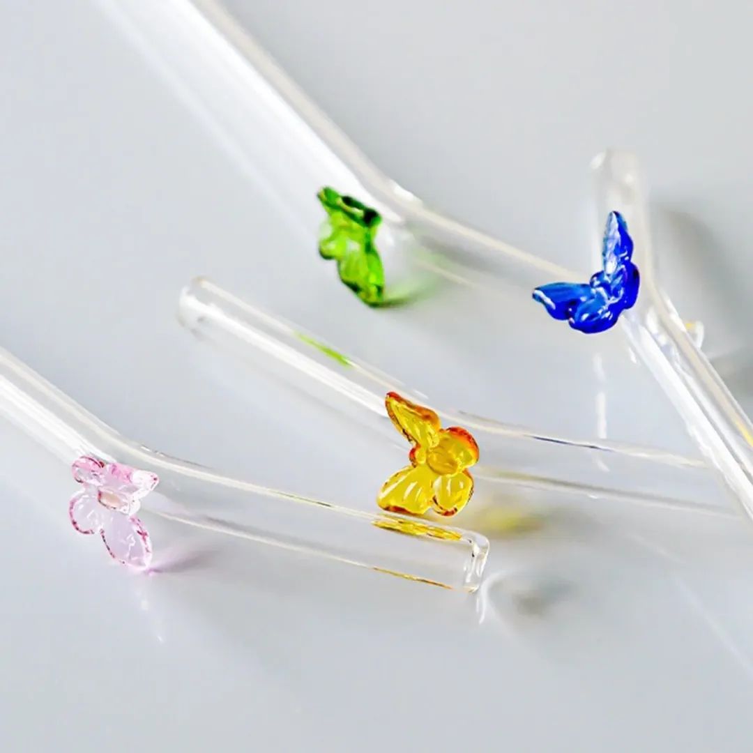 Reusable Colorful Glass Butterfly Straw (1 Pc)