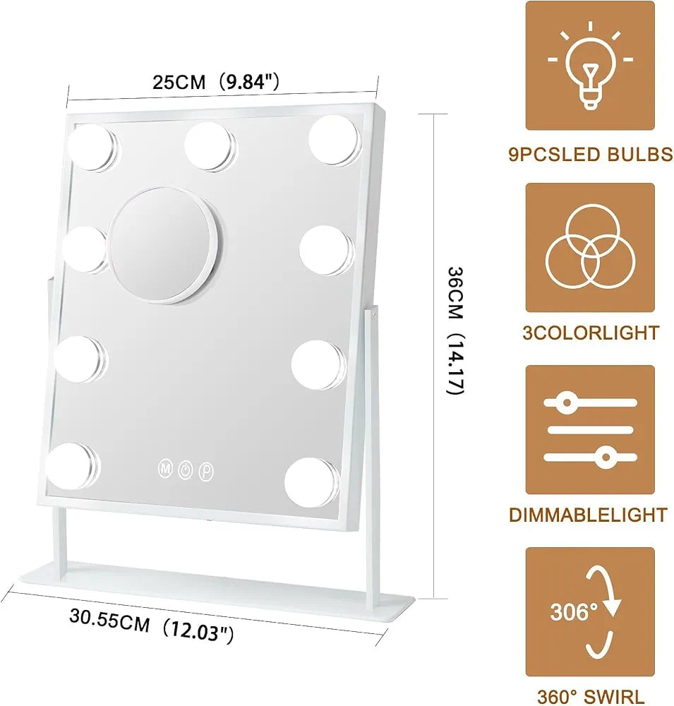 Luxury Vanity Mirror With Bulb (3 Colors Mode)