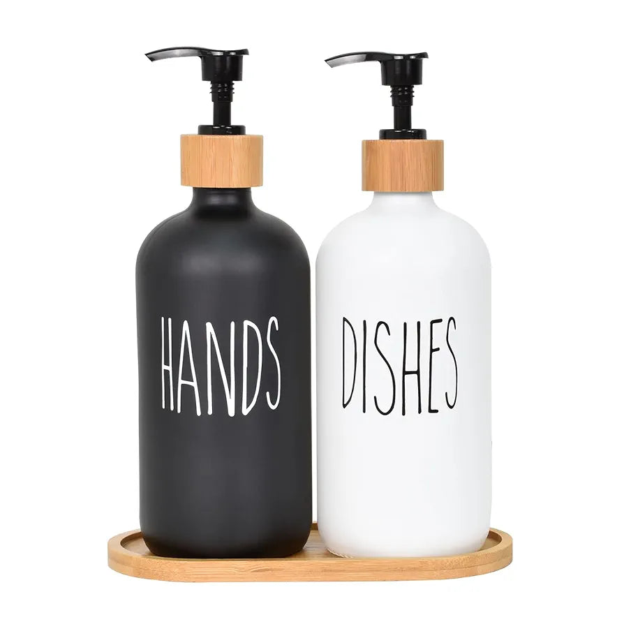 Hand And Dish Soap Dispenser Glass Material Pair