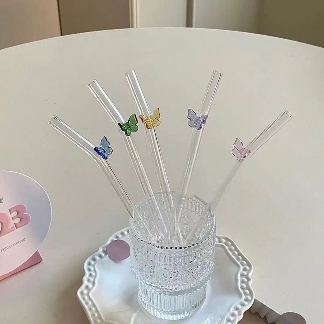 Reusable Colorful Glass Butterfly Straw (1 Pc)