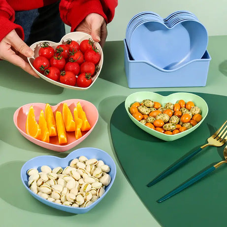 Heart Shape 10 PCs Plate Set With Holder (Randoms Colour)