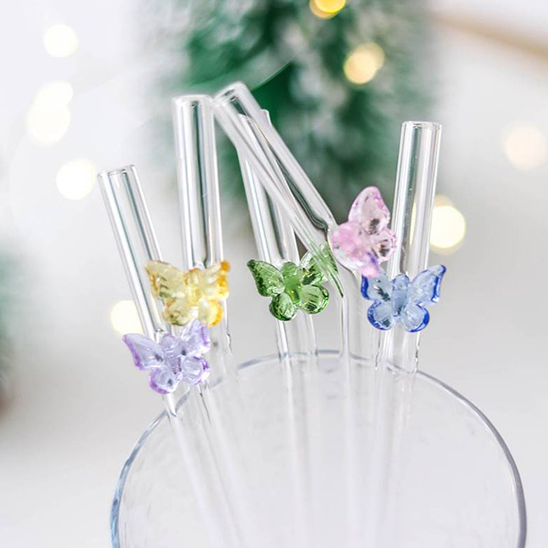 Reusable Colorful Glass Butterfly Straw (1 Pc)