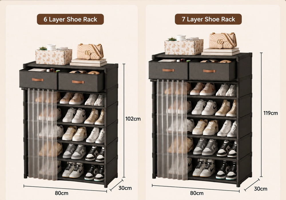 Double Drawer Curtain Shoe Rack Premium Heavy Quality