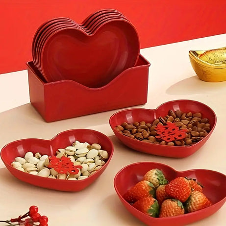Heart Shape 10 PCs Plate Set With Holder (Randoms Colour)