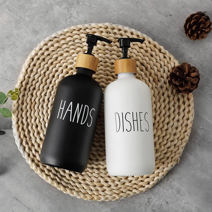 Hand And Dish Soap Dispenser Glass Material Pair