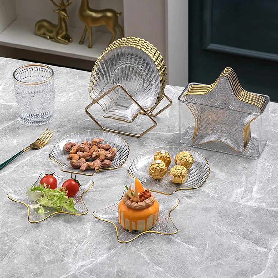 Acrylic Star Shape Plate Set With Metal Stand 8pcs