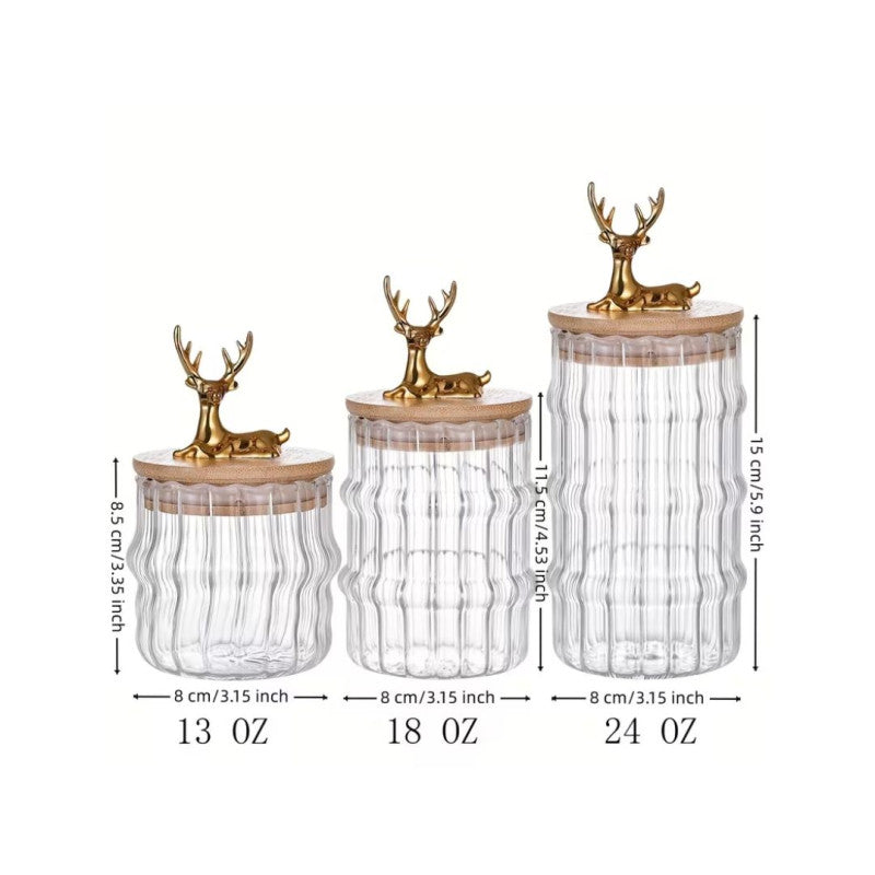 Elegant 3Pcs Glass Jars Set Kitchen Storage Container
