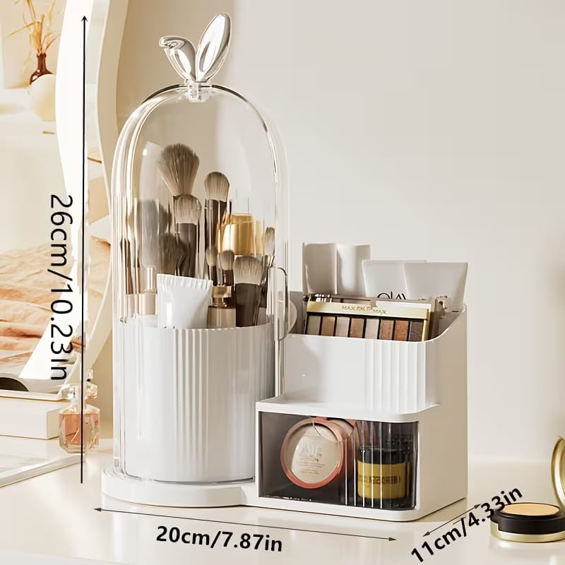 Rotating Brush Holder With Cosmetics Organizer