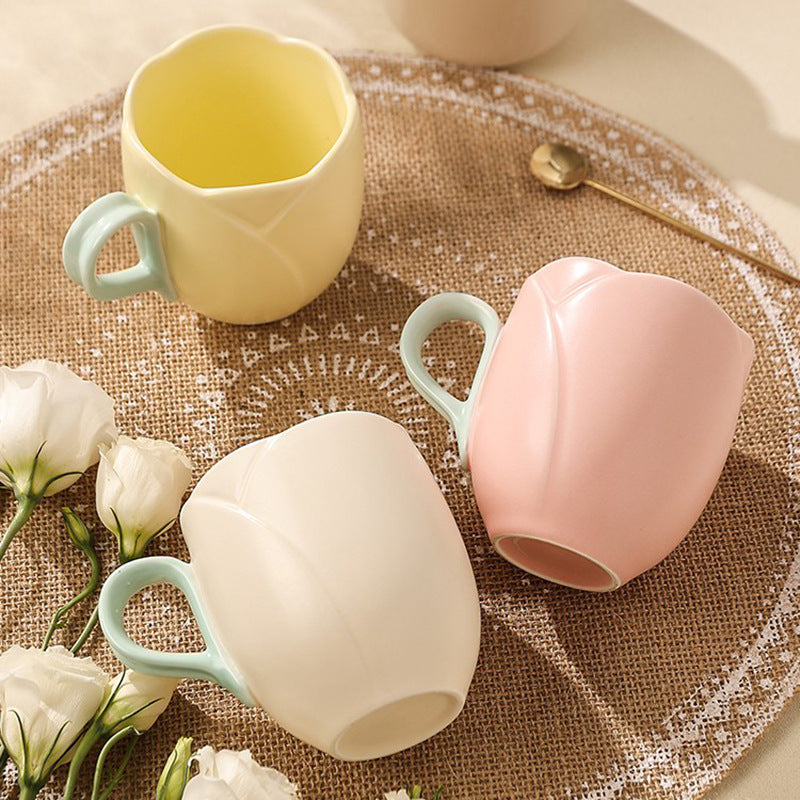 Ceramic Mini Tulip Coffee Mug With Saucers