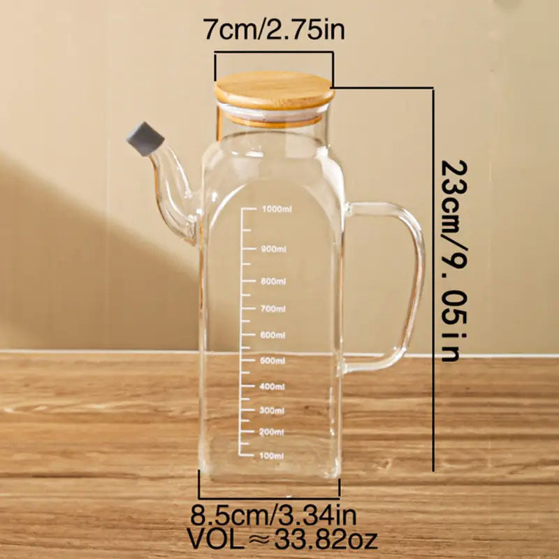 High Borosilicate Glass Oil Jug With Wooden Lid