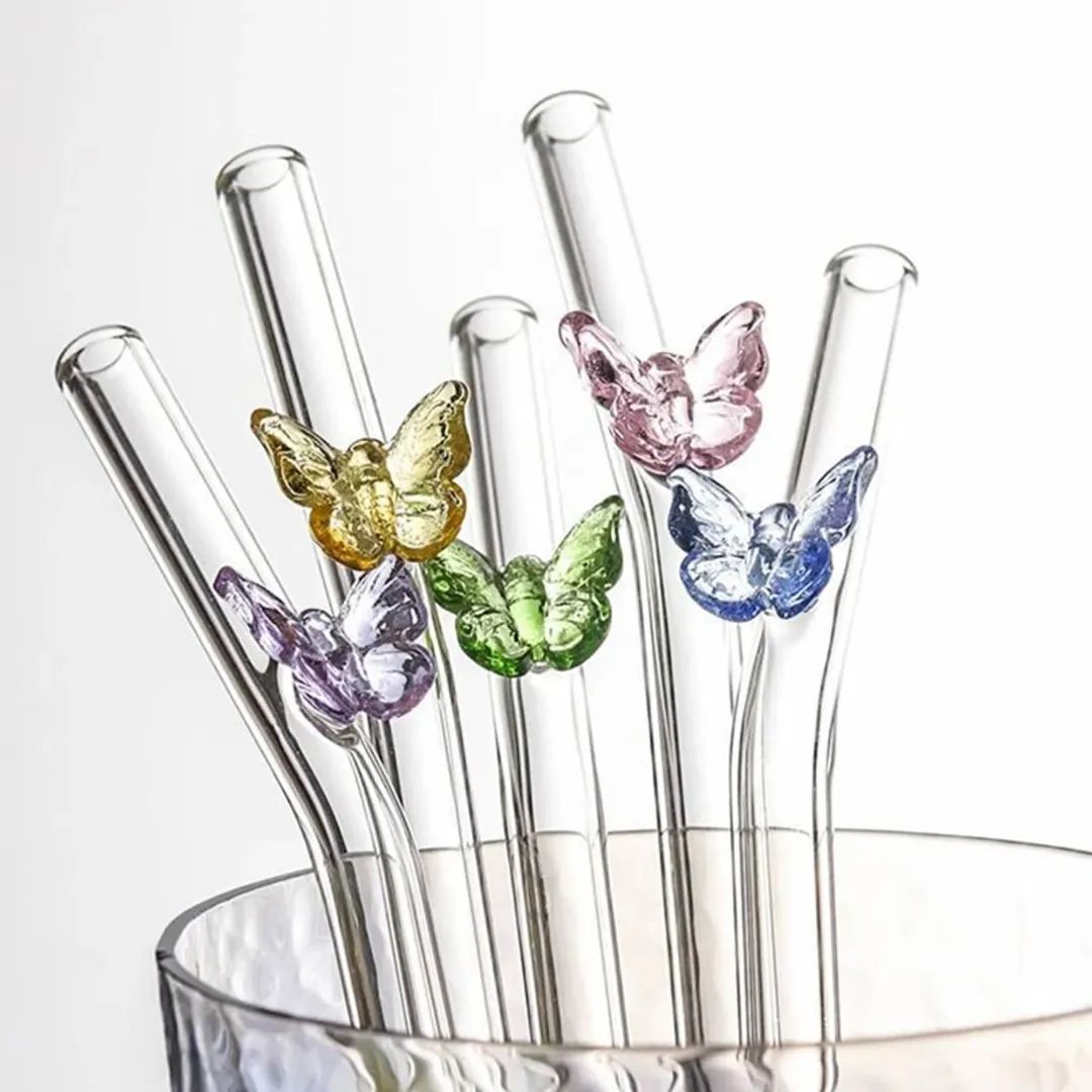Reusable Colorful Glass Butterfly Straw (1 Pc)