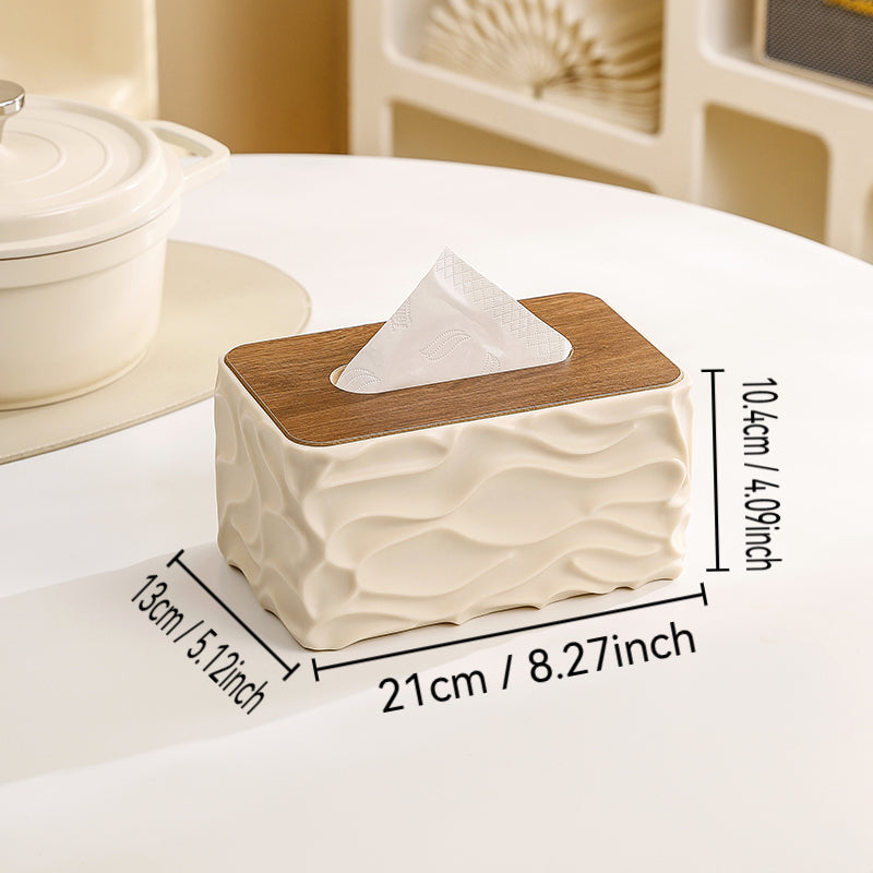 Luxury Wave Texture Tissue Box Cover with Wooden Lid – Premium Decorative Tissue Holder for Home & Office