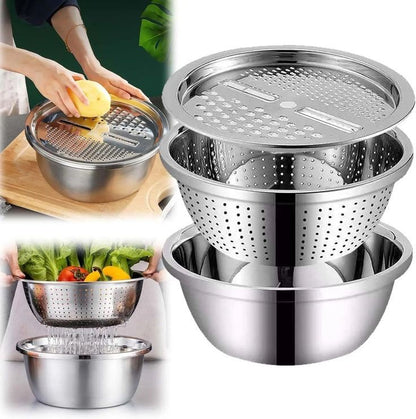 3Pcs Stainless Steel Kitchen Set Colander Slicer Grater