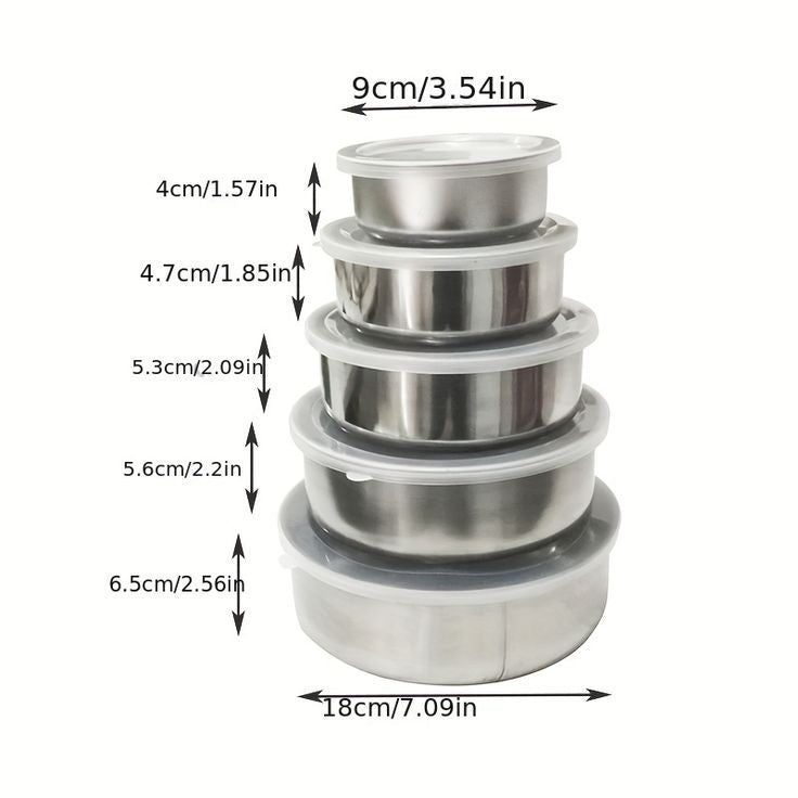 5pcs Stainless Steel Container with Cover