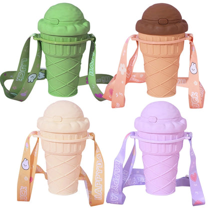 500ml ice cream shape drinking cup with straw