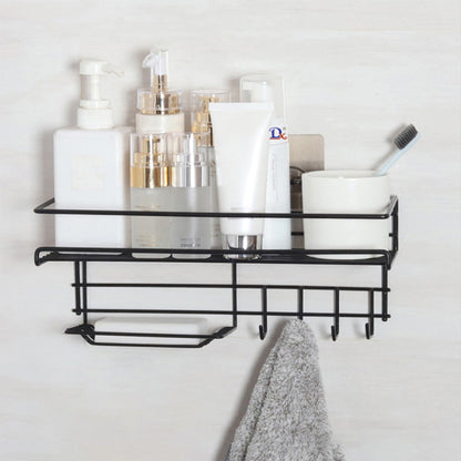 Wall Mounted Shelf With Hooks And Soap Holder