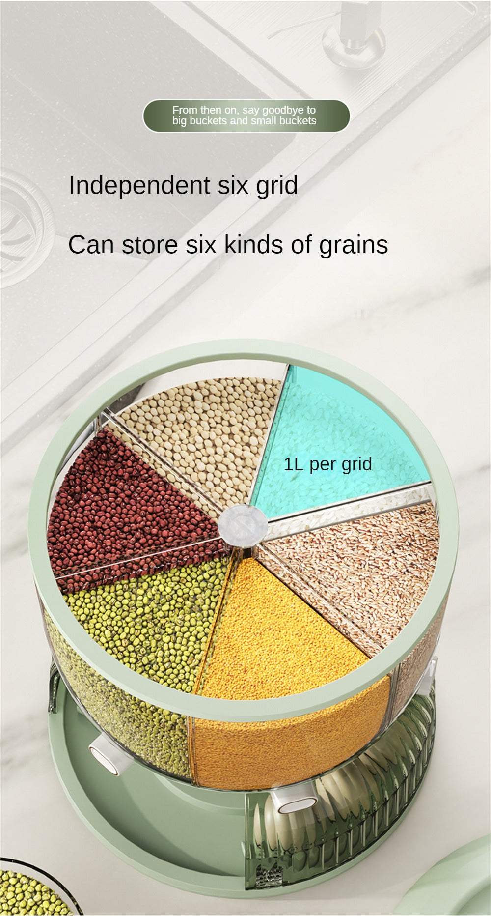 Rotating Cereal Dispenser with egg tray (6 Grid)